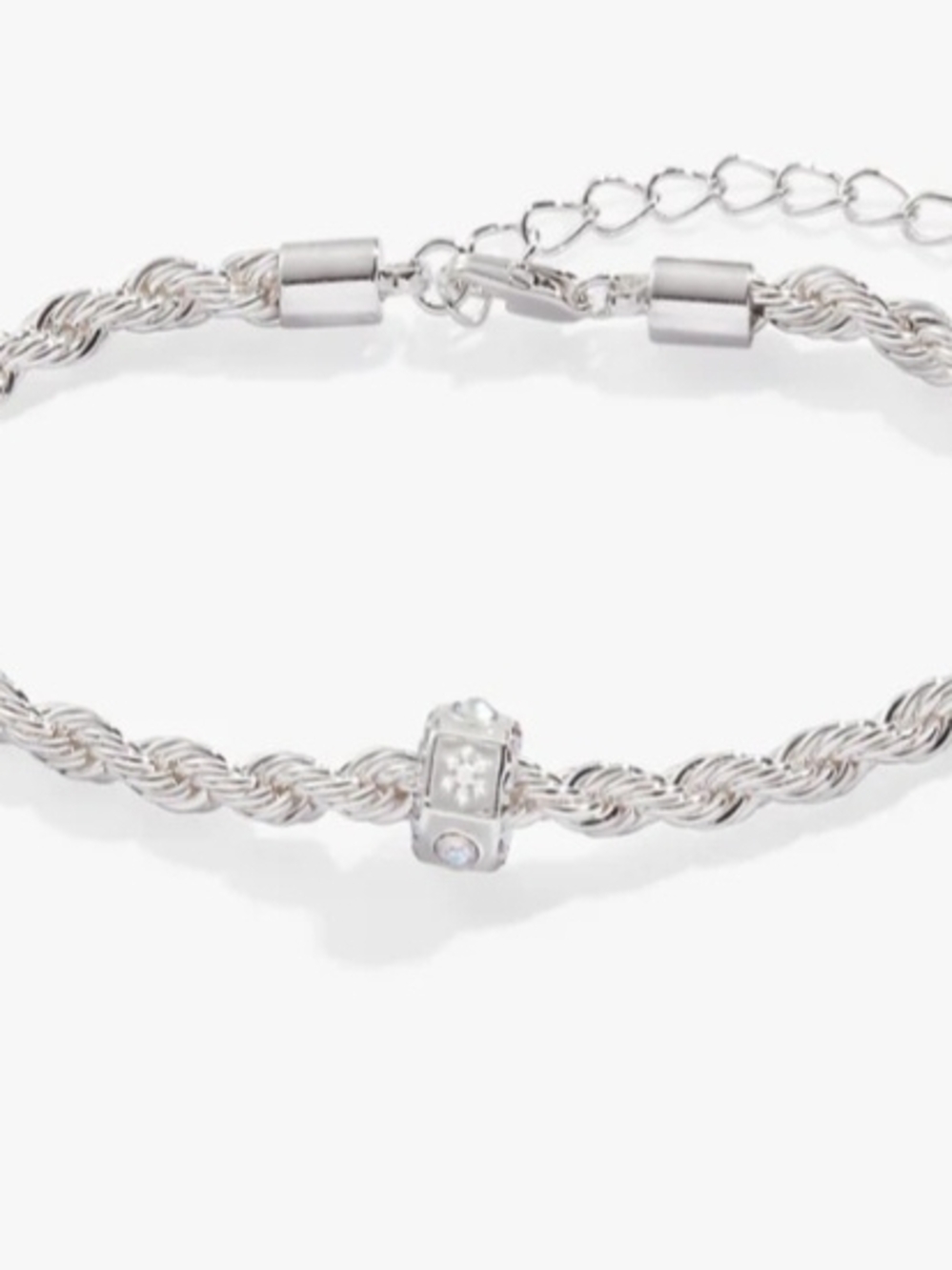 Alex and Ani Silver Twisted Rope Bracelet with Crystal Charm